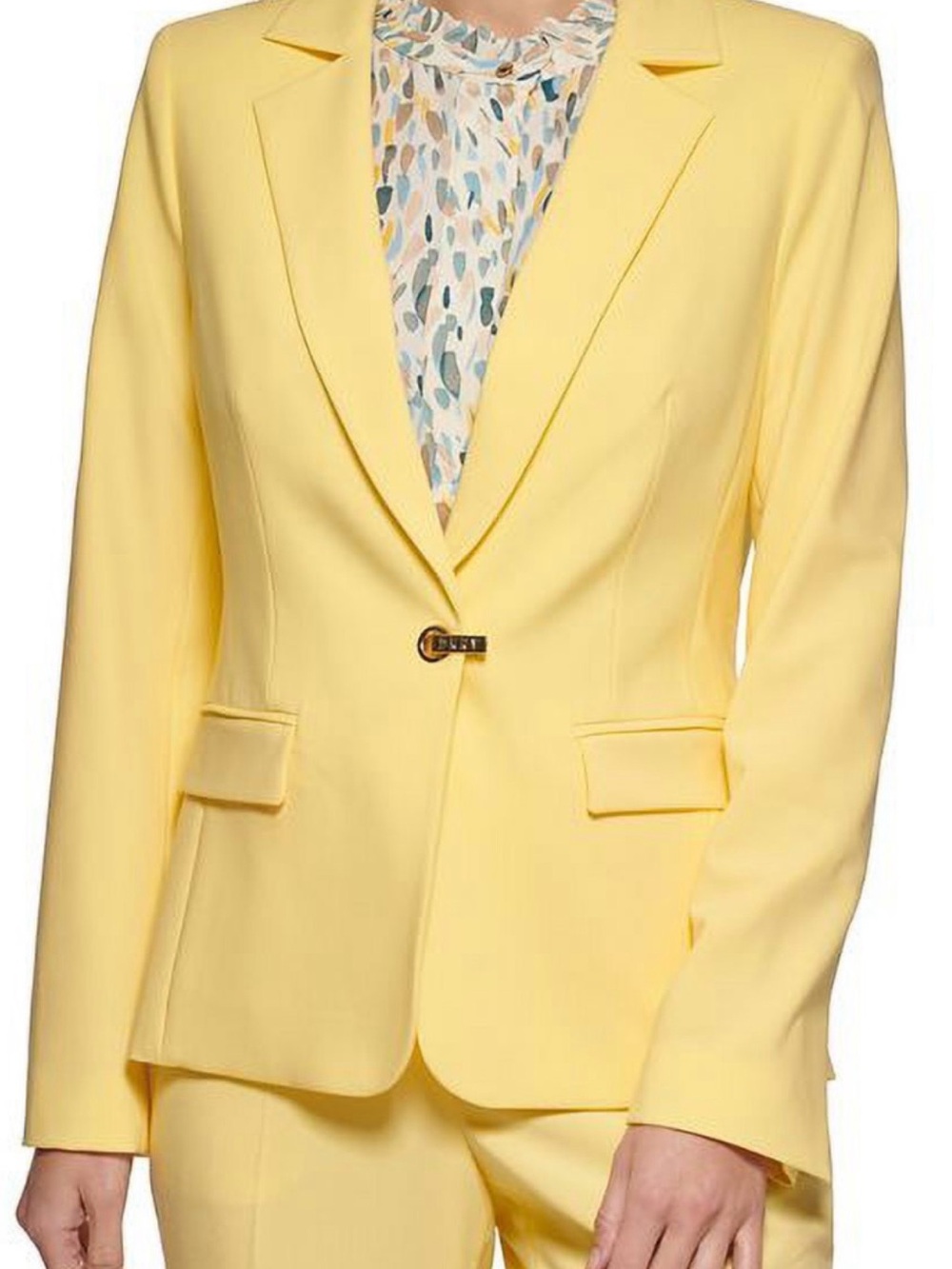 DKNY set Women's Tailored Yellow Blazer - Classic Single-Button Jacket and pants